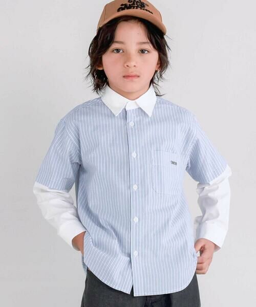 nexchic / ネクシック シャツ・ブラウス | 【お揃い】ストライプ袖切り替えシャツ(110~150cm)(ブルー系)