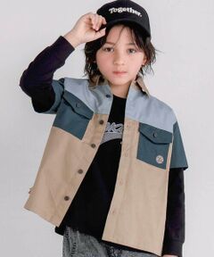 nexchic / ネクシック Tシャツ | 切り替え配色デニム&ツイル半袖シャツ(110~150cm)