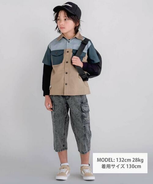 nexchic / ネクシック Tシャツ | 切り替え配色デニム&ツイル半袖シャツ(110~150cm) | 詳細3