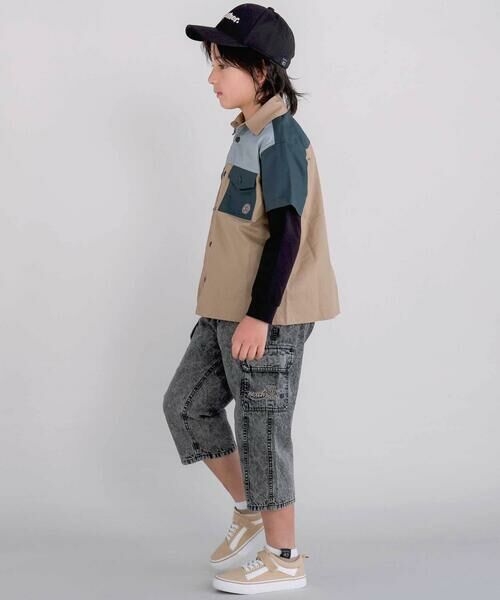 nexchic / ネクシック Tシャツ | 切り替え配色デニム&ツイル半袖シャツ(110~150cm) | 詳細4