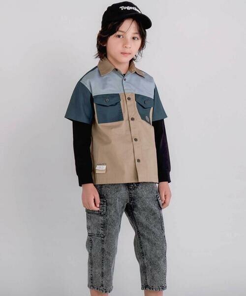 nexchic / ネクシック Tシャツ | 切り替え配色デニム&ツイル半袖シャツ(110~150cm) | 詳細5