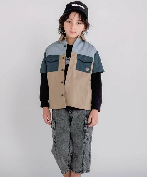 nexchic / ネクシック Tシャツ | 切り替え配色デニム&ツイル半袖シャツ(110~150cm) | 詳細6