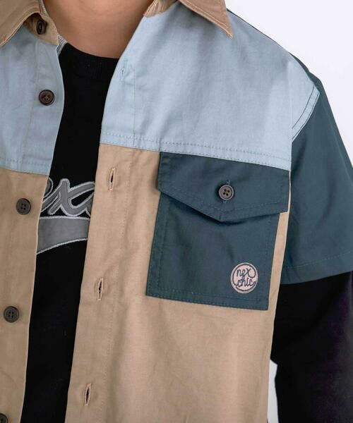 nexchic / ネクシック Tシャツ | 切り替え配色デニム&ツイル半袖シャツ(110~150cm) | 詳細7
