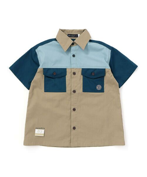 nexchic / ネクシック Tシャツ | 切り替え配色デニム&ツイル半袖シャツ(110~150cm) | 詳細9