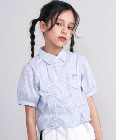 nexchic / ネクシック シャツ・ブラウス | シャーリング切り替えカラミレースストライプシャツ(110~150cm)