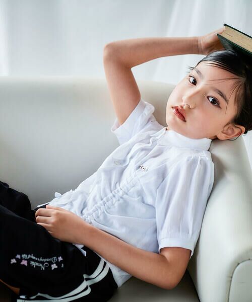 nexchic / ネクシック シャツ・ブラウス | シャーリング切り替えカラミレースストライプシャツ(110~150cm) | 詳細2