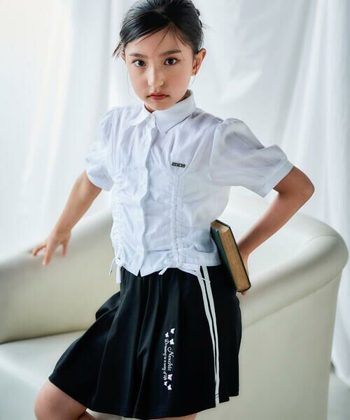 nexchic / ネクシック シャツ・ブラウス | シャーリング切り替えカラミレースストライプシャツ(110~150cm) | 詳細3