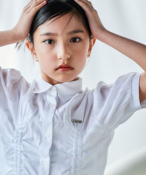 nexchic / ネクシック シャツ・ブラウス | シャーリング切り替えカラミレースストライプシャツ(110~150cm) | 詳細4