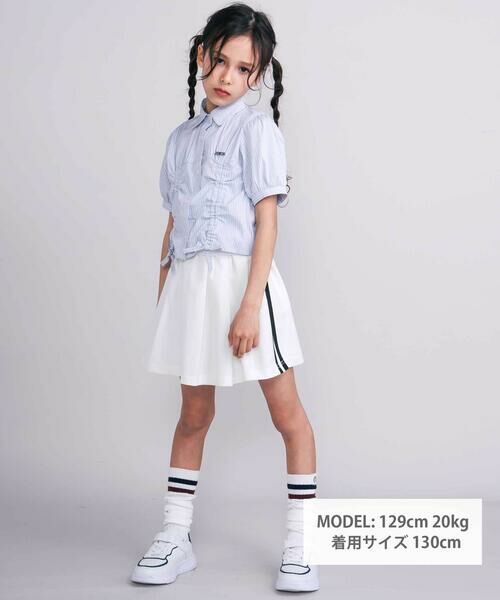 nexchic / ネクシック シャツ・ブラウス | シャーリング切り替えカラミレースストライプシャツ(110~150cm) | 詳細9