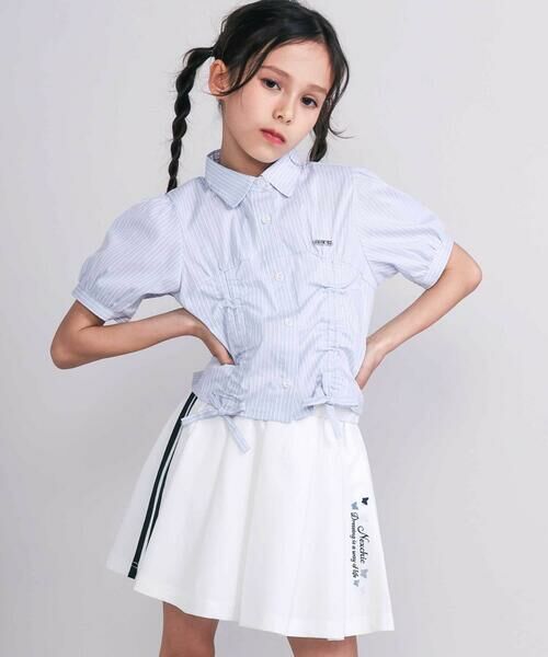 nexchic / ネクシック シャツ・ブラウス | シャーリング切り替えカラミレースストライプシャツ(110~150cm) | 詳細10