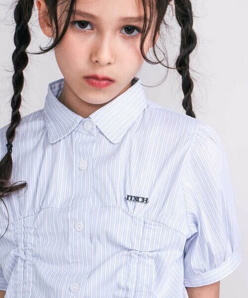nexchic / ネクシック シャツ・ブラウス | シャーリング切り替えカラミレースストライプシャツ(110~150cm) | 詳細11