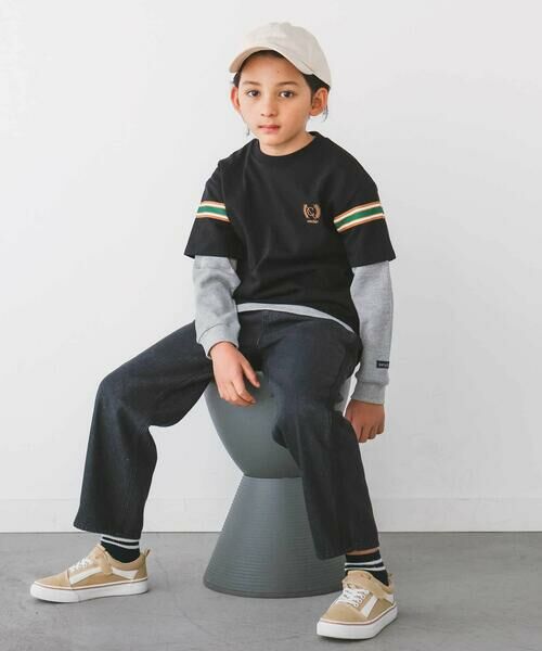 nexchic / ネクシック デニムパンツ | ライン入りワイドデニム(110~150cm) | 詳細1