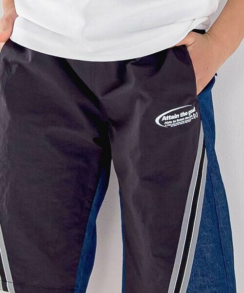 nexchic / ネクシック ショート・ハーフ・半端丈パンツ | ラインテープデニムタフタ切り替え5.5分パンツ(110~150cm) | 詳細2