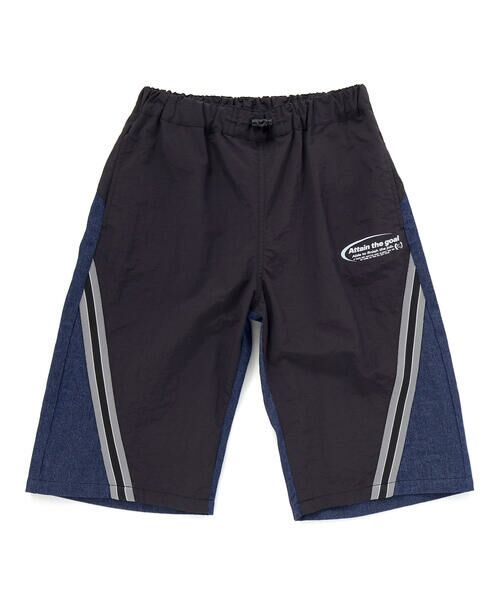 nexchic / ネクシック ショート・ハーフ・半端丈パンツ | ラインテープデニムタフタ切り替え5.5分パンツ(110~150cm) | 詳細4