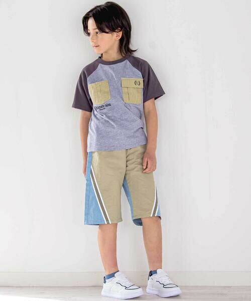 nexchic / ネクシック ショート・ハーフ・半端丈パンツ | ラインテープデニムタフタ切り替え5.5分パンツ(110~150cm) | 詳細7