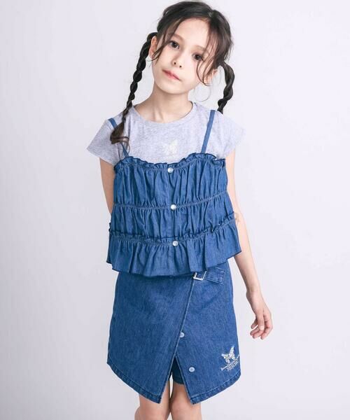 nexchic / ネクシック ミニ・ひざ丈スカート | デニムツイル巻スカート風スカパン(110~150cm) | 詳細6