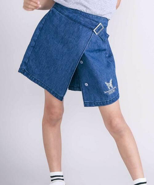 nexchic / ネクシック ミニ・ひざ丈スカート | デニムツイル巻スカート風スカパン(110~150cm)(ネイビー)