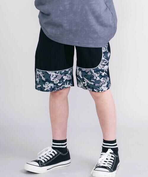 nexchic / ネクシック ショート・ハーフ・半端丈パンツ | 【速乾/接触冷感】スーパーストレッチ迷彩柄切り替え5分丈パンツ(110~150cm)(ブラック)