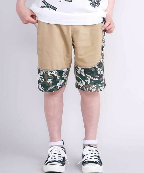 nexchic/ネクシック 【速乾/接触冷感】スーパーストレッチ迷彩柄切り替え5分丈パンツ(110~150cm) ベージュ 150cm