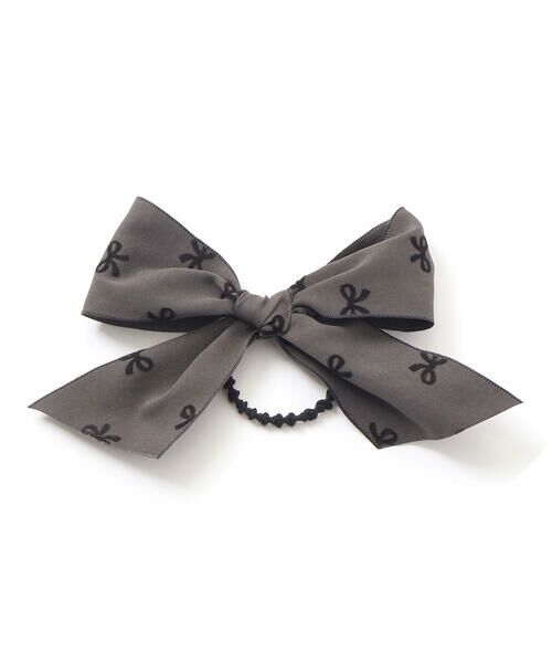 nexchic / ネクシック アクセサリー | パールビーズ リボン 花モチーフ付きヘアゴム(リボン柄グレーリボン)