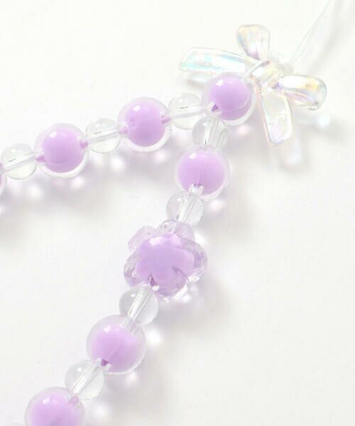 花柄ハートモチーフ キーホルダー パープルビーズ付き　091601 花柄ハートモチーフ キーホルダー パープルビーズ付き 091601