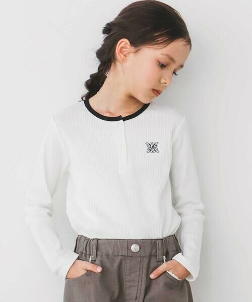 nexchic / ネクシック Tシャツ | 細テレコフロントボタンロングTシャツ(110~150cm)(ホワイト)