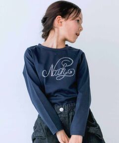 nexchic / ネクシック Tシャツ | ラインストーン切り替え天竺長袖Tシャツ(110~150cm)