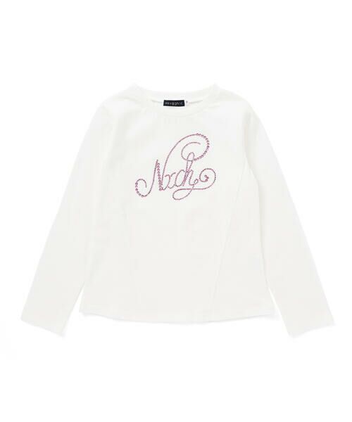 nexchic / ネクシック Tシャツ | ラインストーン切り替え天竺長袖Tシャツ(110~150cm)(ホワイト)