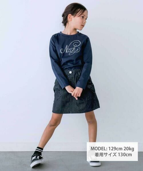 nexchic / ネクシック Tシャツ | ラインストーン切り替え天竺長袖Tシャツ(110~150cm) | 詳細2