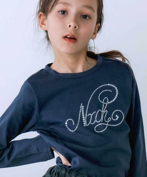 nexchic / ネクシック Tシャツ | ラインストーン切り替え天竺長袖Tシャツ(110~150cm) | 詳細3