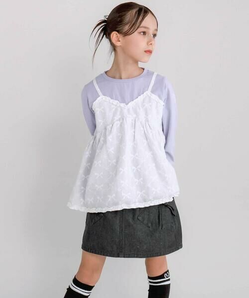 nexchic / ネクシック Tシャツ | レースビスチェドッキング天竺長袖Tシャツ(110~150cm) | 詳細3