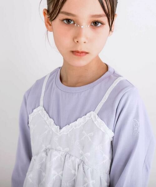 nexchic / ネクシック Tシャツ | レースビスチェドッキング天竺長袖Tシャツ(110~150cm) | 詳細4