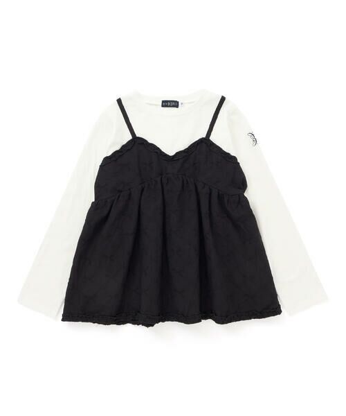 nexchic / ネクシック Tシャツ | レースビスチェドッキング天竺長袖Tシャツ(110~150cm)(ブラック)