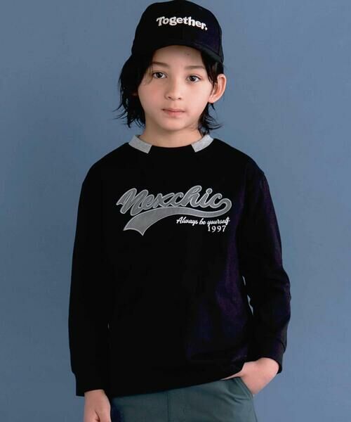 nexchic / ネクシック Tシャツ | ロゴバッチ天竺長袖Tシャツ(110~150cm)(ブラック)