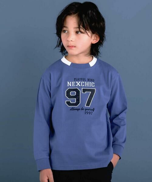 nexchic / ネクシック Tシャツ | ロゴバッチ天竺長袖Tシャツ(110~150cm)(ブルー)