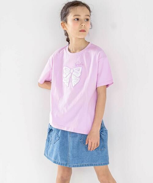 nexchic / ネクシック Tシャツ | アシメトリーBIGリボンプリント天竺半袖Tシャツ(110~150cm) | 詳細7