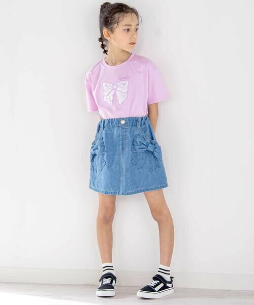 nexchic / ネクシック Tシャツ | アシメトリーBIGリボンプリント天竺半袖Tシャツ(110~150cm) | 詳細9