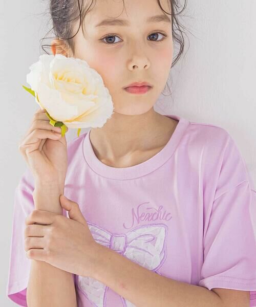 nexchic / ネクシック Tシャツ | アシメトリーBIGリボンプリント天竺半袖Tシャツ(110~150cm) | 詳細10