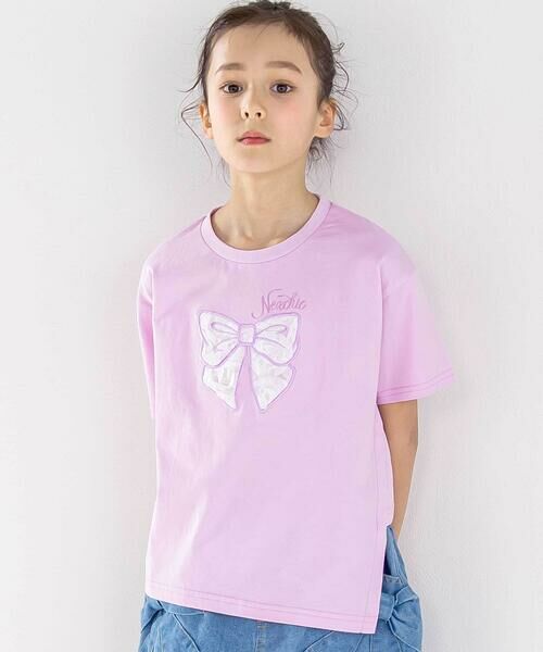 nexchic / ネクシック Tシャツ | アシメトリーBIGリボンプリント天竺半袖Tシャツ(110~150cm)(ピンク)