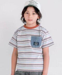 nexchic / ネクシック Tシャツ | デニムポケットマルチボーダー天竺半袖Tシャツ(110~150cm)