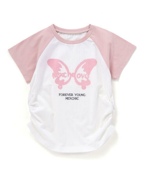 nexchic / ネクシック Tシャツ | サイドシャーリングラグラン天竺半袖Tシャツ(110~150cm)(ピンク)