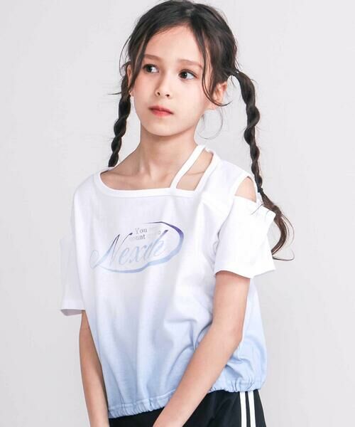 nexchic/ネクシック 【接触冷感】ワンショルダーグラデーション天竺半袖Tシャツ(110~150cm) ブルー 110cm nexchic/ネクシック 【接触冷感】ワンショルダーグラデーション天竺半袖Tシャツ(110~150cm) ブルー 110cm