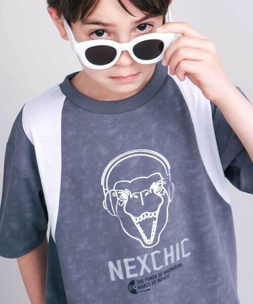 nexchic / ネクシック Tシャツ | 【接触冷感】恐竜プリント切り替え天竺半袖Tシャツ(110~150cm) | 詳細8