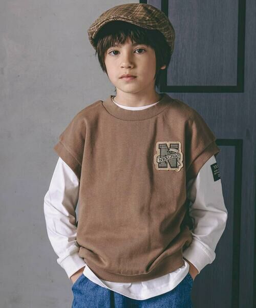 nexchic/ネクシック パッチ付きベスト+天竺長袖Tシャツセット(110~150cm) ベージュ 130cm nexchic/ネクシック パッチ付きベスト+天竺長袖Tシャツセット(110~150cm) ベージュ 130cm