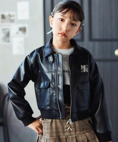 nexchic / ネクシック ブルゾン | フェイクレザー&チェック柄ブルゾン(110~150cm)