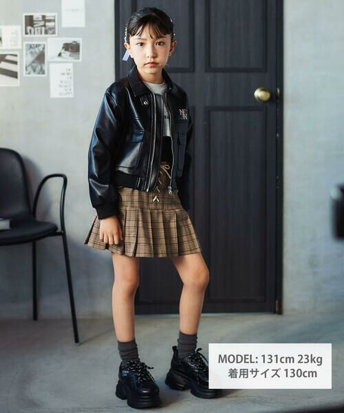 nexchic / ネクシック ブルゾン | フェイクレザー&チェック柄ブルゾン(110~150cm) | 詳細1
