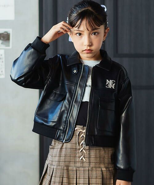 nexchic / ネクシック ブルゾン | フェイクレザー&チェック柄ブルゾン(110~150cm) | 詳細2