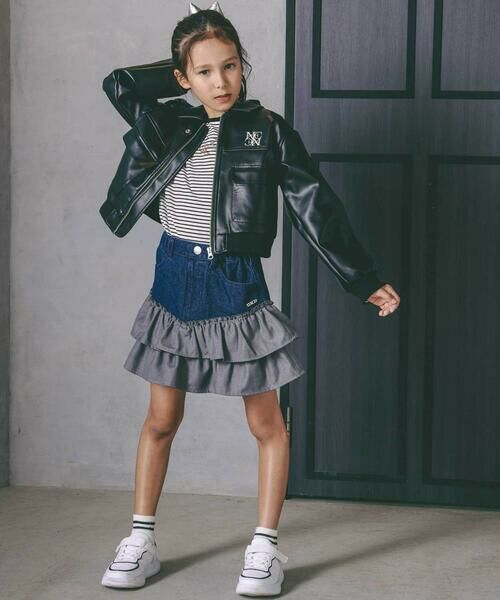 nexchic / ネクシック ブルゾン | フェイクレザー&チェック柄ブルゾン(110~150cm) | 詳細3
