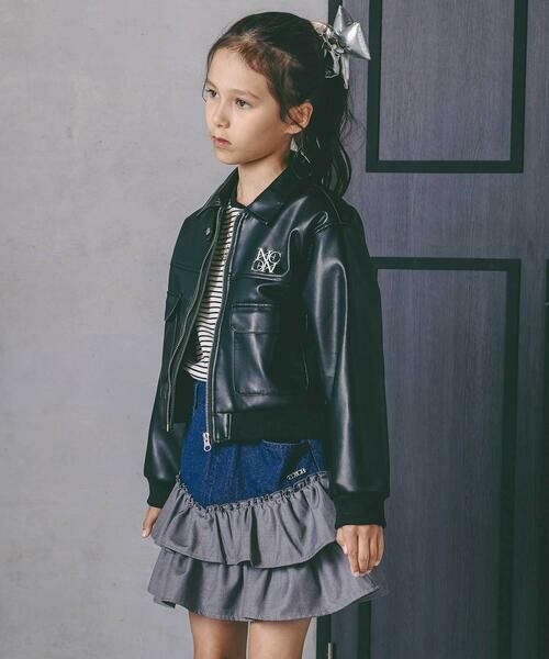 nexchic / ネクシック ブルゾン | フェイクレザー&チェック柄ブルゾン(110~150cm) | 詳細4