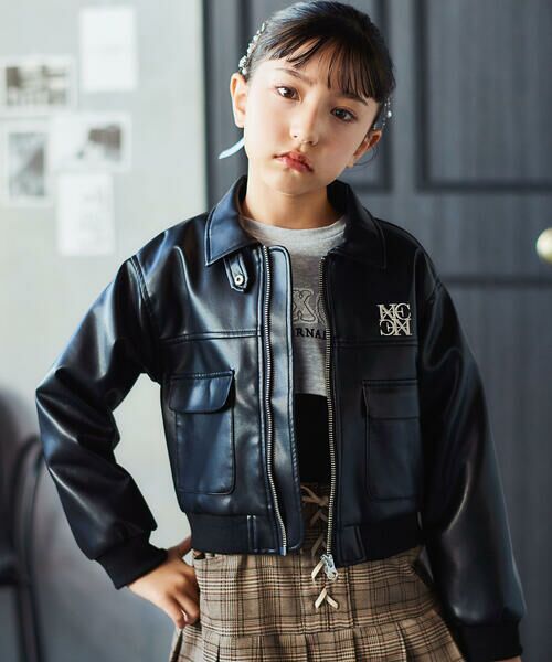 nexchic/ネクシック フェイクレザー&チェック柄ブルゾン(110~150cm) ブラック 130cm nexchic/ネクシック フェイクレザー&チェック柄ブルゾン(110~150cm) ブラック 130cm